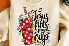 Jesus Fill My Cup PNG, Christmas Tumbler with Holiday Lights Product Image 2