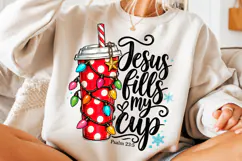Jesus Fill My Cup PNG, Christmas Tumbler with Holiday Lights Product Image 3