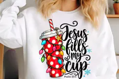 Jesus Fill My Cup PNG, Christmas Tumbler with Holiday Lights Product Image 5