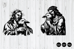 Jesus Yeshua Holding A Lamb SVG, Jesus With Lamb SVG Product Image 1