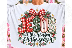 Jesus Is the Reason for the Season PNG | Plaid Bow Christian Product Image 1