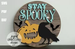 Stay Spooky Door Hanger SVG | Halloween Wood Round SVG Product Image 1