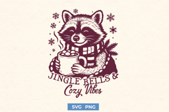 Jingle Bells and Cozy Vibes SVG, Cute Raccoon Christmas PNG Product Image 1