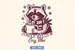 Jingle Bells and Cozy Vibes SVG, Cute Raccoon Christmas PNG Product Image 1