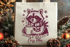 Jingle Bells and Cozy Vibes SVG, Cute Raccoon Christmas PNG Product Image 2
