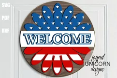 Daisy Welcome Sign SVG | Stars and Strapes Door Hanger SVG Product Image 1
