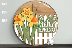 Hello Spring Flower Sign SVG | Spring Daffodil Round Sign Product Image 2