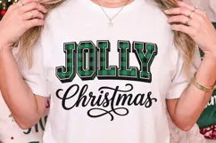 Jolly Christmas Buffalo Plaid Green Varsity T-Shirt Design Product Image 2