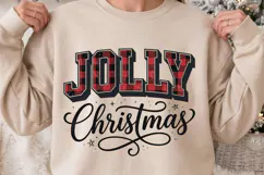 Jolly Christmas Buffalo Plaid Red Varsity T-Shirt Design Product Image 2