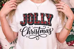 Jolly Christmas Buffalo Plaid Red Varsity T-Shirt Design Product Image 1