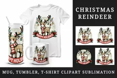 Jolly reindeer Christmas lights antlers Happy Holidays quote print 20 oz tumbler skinny mug wrap clipart t-shirt sublimation printable design