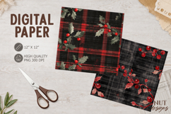 Red Christmas Journal junk grunge plaid Digital Paper Product Image 1