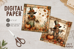 Autumn Scarecrow Journal junk Vintage harvest digital paper Product Image 1