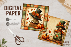 Autumn Scarecrow Journal junk pumpkin harvest digital paper Product Image 1