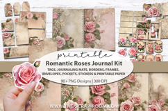 Printable Junk Journal Paper Craft Kit: Romantic Roses digital papers, tags, stickers, fussy cut, ephemera, embellishments