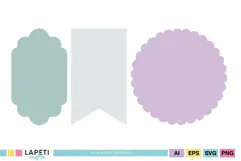Coordinated decorative tags with clean simple silhouettes for stationery and paper crafts.