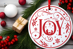 Joy Round Christmas SVG Ornament Product Image 4