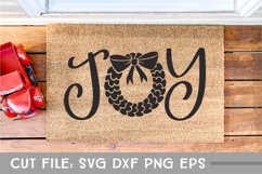 Joy with Wreath, Hand Lettered Christmas Doormat SVG Product Image 1