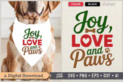 Joy Love and Paws SVG | Christmas Dog Bandana SVG Product Image 1