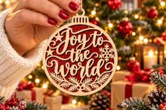 Joy to the World Bauble Laser Cut Wood File, Christmas SVG Product Image 1