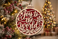 Joy to the World Bauble Laser Cut Wood File, Christmas SVG Product Image 2
