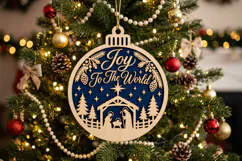 Joy To The World Bauble SVG, Layered Laser Cut Wood SVG Product Image 1