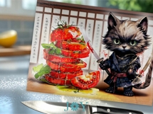 Ninja Cat Glass Cutting Board Sublimation PNG Product Image 4