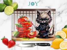 Ninja Cat Glass Cutting Board Sublimation PNG Product Image 2
