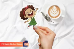 Joyful Girl Sticker, Cartoon Girl Sticker Product Image 1
