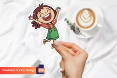 Joyful Girl Sticker, Cartoon Girl Sticker Product Image 1