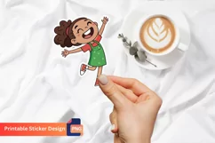 Joyful Girl Sticker, Cartoon Girl Sticker Product Image 1