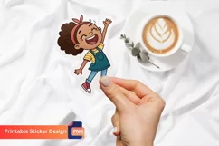 Joyful Girl Sticker, Cartoon Girl Sticker Product Image 1