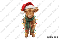 Christmas Lights Highland Cow PNG Product Image 1