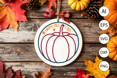 Happy Fall Y’all SVG - Autumn Door Hanger Round Design Product Image 2
