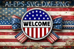 Welcome American Round Sign SVG-Patriotic Home Decor Design Product Image 3