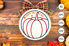 Happy Fall Y’all SVG - Autumn Door Hanger Round Design Product Image 3