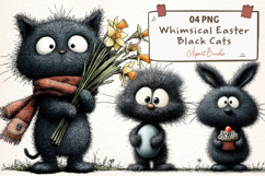 Whimsical Easter Black Cats Clipart Product Image 1