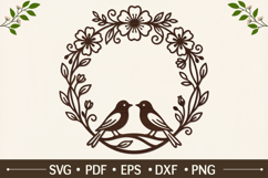 Bird Couple Floral Circle SVG Product Image 1