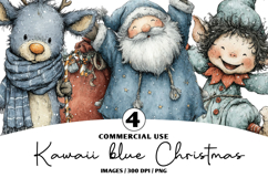 Cute Christmas Clipart, Kawaii blue Christmas Product Image 1