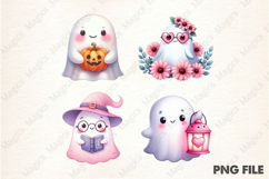 Pink Halloween Ghosts Clipart Product Image 1