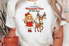 Vintage Christmas PNG, Girl with Deer Product Image 2
