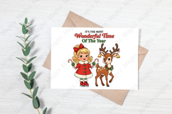 Vintage Christmas PNG, Girl with Deer Product Image 3