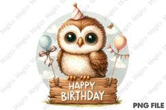 Birthday Owl Hoot PNG, Birthday Sublimation Design Product Image 1