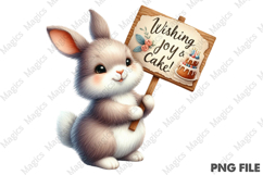 Bunny Joy &amp; Cake Clipart, Birthday Sublimation Design Product Image 1