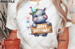Cute Hippo Birthday Sublimation, Birthday Sublimation Design Product Image 2