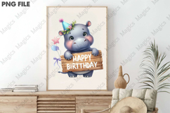 Cute Hippo Birthday Sublimation, Birthday Sublimation Design Product Image 3