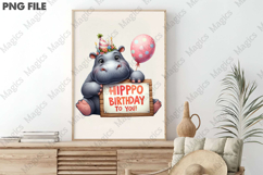 Cute Hippo B-day Sublimation, Birthday Sublimation Design Product Image 3