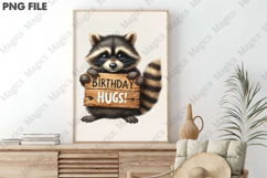 Birthday Hugs Raccoon Design, Birthday Sublimation Design Product Image 3