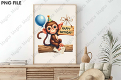 Birthday Monkey Graphic, Birthday Sublimation Design Product Image 3