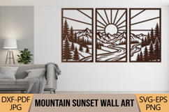 Mountain Sunset Wall Art SVG | Nature Landscape Laser Cut Product Image 1
